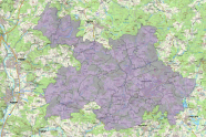 Karte des Forstreviers Oberviechtach; genaue Beschreibung steht neben Bild